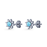 Flower Stud Earring Lab Created Opal & Cubic Zirconia 925 Sterling Silver