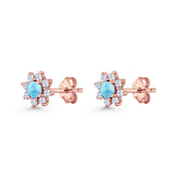 Flower Stud Earring Lab Created Opal & Cubic Zirconia 925 Sterling Silver