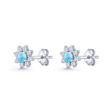 Flower Stud Earring Lab Created Opal & Cubic Zirconia 925 Sterling Silver