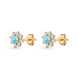 Flower Stud Earring Lab Created Opal & Cubic Zirconia 925 Sterling Silver