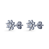 Flower Stud Earring Lab Created Opal & Cubic Zirconia 925 Sterling Silver