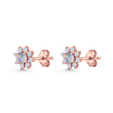 Flower Stud Earring Lab Created Opal & Cubic Zirconia 925 Sterling Silver