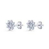 Flower Stud Earring Lab Created Opal & Cubic Zirconia 925 Sterling Silver
