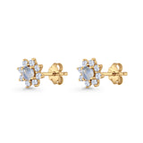 Flower Stud Earring Lab Created Opal & Cubic Zirconia 925 Sterling Silver