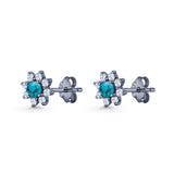 Flower Stud Earring Lab Created Opal & Cubic Zirconia 925 Sterling Silver