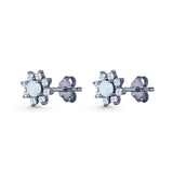 Flower Stud Earring Lab Created Opal & Cubic Zirconia 925 Sterling Silver