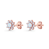 Flower Stud Earring Lab Created Opal & Cubic Zirconia 925 Sterling Silver