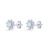 Flower Stud Earring Lab Created Opal & Cubic Zirconia 925 Sterling Silver