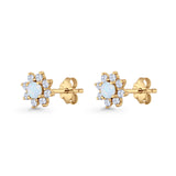 Flower Stud Earring Lab Created Opal & Cubic Zirconia 925 Sterling Silver