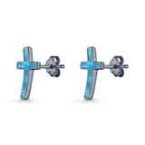 Cross Stud Earring Lab Created White Opal 925 Sterling Silver