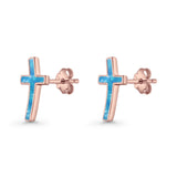 Cross Stud Earring Lab Created White Opal 925 Sterling Silver