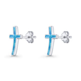 Cross Stud Earring Lab Created White Opal 925 Sterling Silver