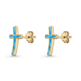 Cross Stud Earring Lab Created White Opal 925 Sterling Silver