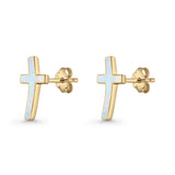 Cross Stud Earring Lab Created White Opal 925 Sterling Silver
