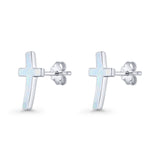 Cross Stud Earring Lab Created White Opal 925 Sterling Silver