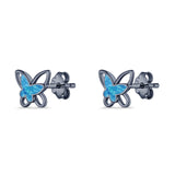 Butterfly Stud Earring Lab Created Opal Push Back 925 Sterling Silver