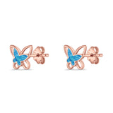 Butterfly Stud Earring Lab Created Opal Push Back 925 Sterling Silver
