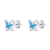 Butterfly Stud Earring Lab Created Opal Push Back 925 Sterling Silver