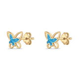 Butterfly Stud Earring Lab Created Opal Push Back 925 Sterling Silver