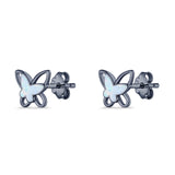Butterfly Stud Earring Lab Created Opal Push Back 925 Sterling Silver