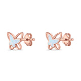 Butterfly Stud Earring Lab Created Opal Push Back 925 Sterling Silver