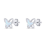 Butterfly Stud Earring Lab Created Opal Push Back 925 Sterling Silver