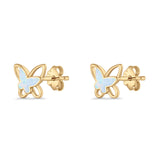Butterfly Stud Earring Lab Created Opal Push Back 925 Sterling Silver
