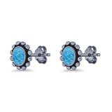 Oval Shaped Beaded Stud Earring 8mm Lab Created Opal 925 Sterling Silver