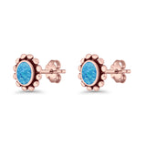 Oval Shaped Beaded Stud Earring 8mm Lab Created Opal 925 Sterling Silver