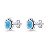 Oval Shaped Beaded Stud Earring 8mm Lab Created Opal 925 Sterling Silver