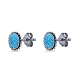 Oval Solitaire 6.8mm Beaded Stud Earring Lab Created Opal 925 Sterling Silver