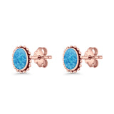 Oval Solitaire 6.8mm Beaded Stud Earring Lab Created Opal 925 Sterling Silver