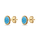 Oval Solitaire 6.8mm Beaded Stud Earring Lab Created Opal 925 Sterling Silver