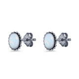 Oval Solitaire 6.8mm Beaded Stud Earring Lab Created Opal 925 Sterling Silver