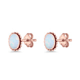 Oval Solitaire 6.8mm Beaded Stud Earring Lab Created Opal 925 Sterling Silver
