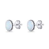 Oval Solitaire 6.8mm Beaded Stud Earring Lab Created Opal 925 Sterling Silver