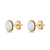 Oval Solitaire 6.8mm Beaded Stud Earring Lab Created Opal 925 Sterling Silver