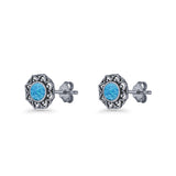Sunflower Stud Earring 8.8mm Lab Created Opal Oxidized 925 Sterling Silver