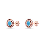 Sunflower Stud Earring 8.8mm Lab Created Opal Oxidized 925 Sterling Silver