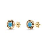 Sunflower Stud Earring 8.8mm Lab Created Opal Oxidized 925 Sterling Silver