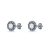Sunflower Stud Earring 8.8mm Lab Created Opal Oxidized 925 Sterling Silver