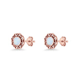 Sunflower Stud Earring 8.8mm Lab Created Opal Oxidized 925 Sterling Silver
