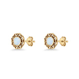 Sunflower Stud Earring 8.8mm Lab Created Opal Oxidized 925 Sterling Silver
