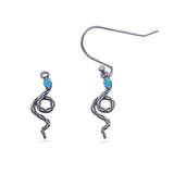 Round 16.1mm Lab Created Opal Oxidized Snake Fishhook Earring 925 Sterling Silver