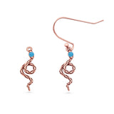 Round 16.1mm Lab Created Opal Oxidized Snake Fishhook Earring 925 Sterling Silver