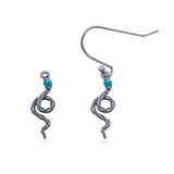 Round 16.1mm Lab Created Opal Oxidized Snake Fishhook Earring 925 Sterling Silver