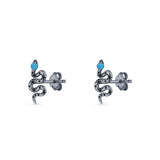Snake Stud Earring 12.9mm Lab Created Blue Opal 925 Sterling Silver