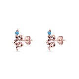 Snake Stud Earring 12.9mm Lab Created Blue Opal 925 Sterling Silver