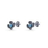 Cactus Stud Earring 8mm Oxidized Lab Created Opal 925 Sterling Silver