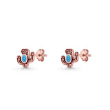 Cactus Stud Earring 8mm Oxidized Lab Created Opal 925 Sterling Silver